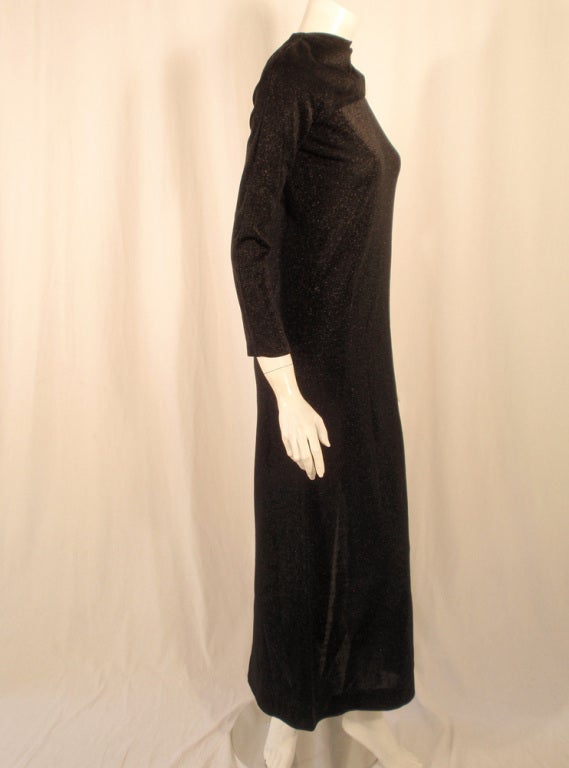 Rudi Gernreich Long Black Lurex Knit Gown w/ 1 Shoulder & Drape For Sale 1