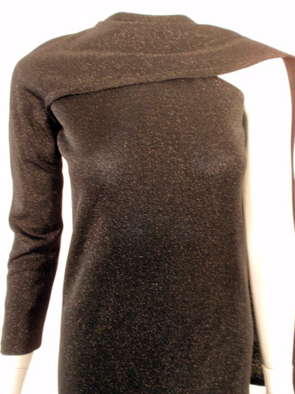 Rudi Gernreich Long Black Lurex Knit Gown w/ 1 Shoulder & Drape For Sale 2