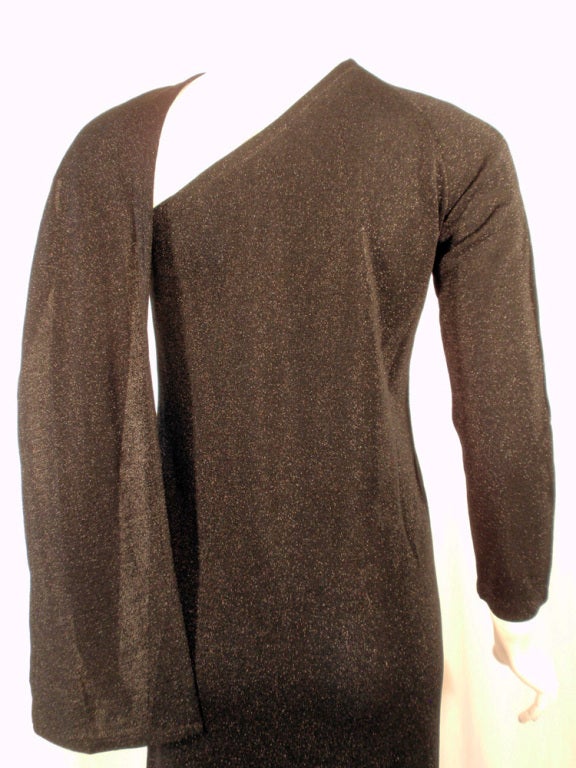 Rudi Gernreich Long Black Lurex Knit Gown w/ 1 Shoulder & Drape For Sale 3