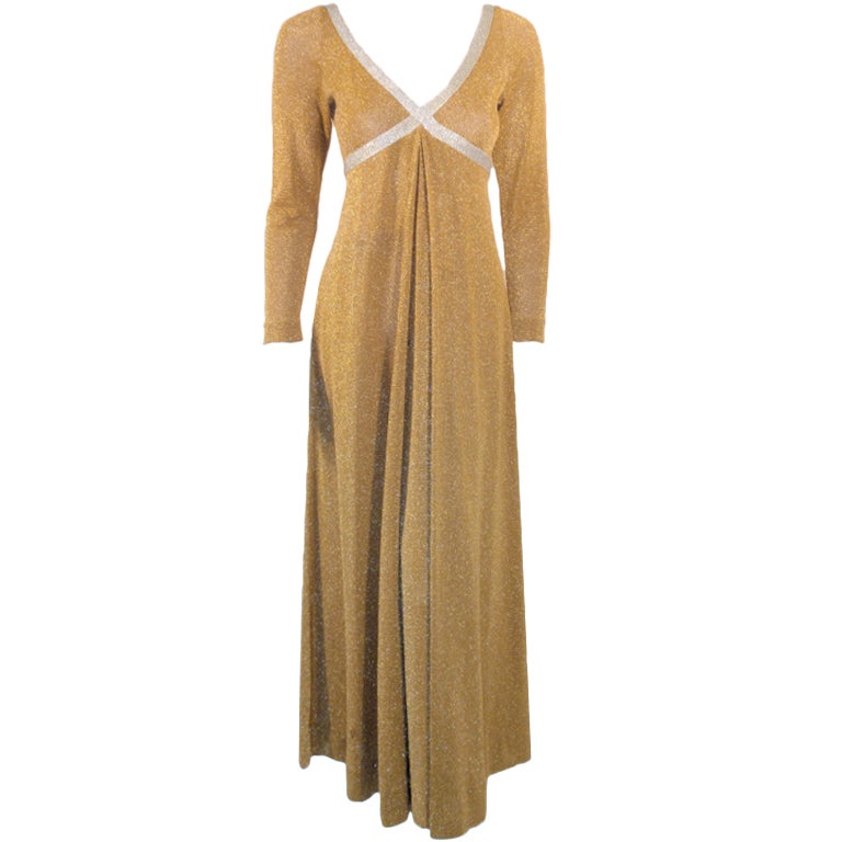Rudi Gernreich Vintage Gold & Silver Lurex Knit Maxi Dress For Sale