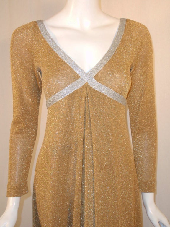 Brown Rudi Gernreich Vintage Gold & Silver Lurex Knit Maxi Dress For Sale