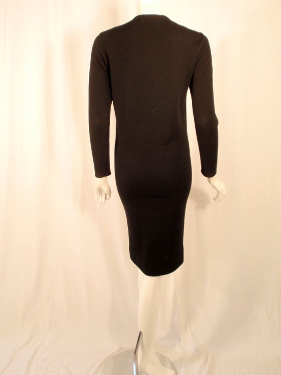 Women's Rudi Gernreich Long Sleeve Black Knit Dress w/ Abalone Buttons For Sale