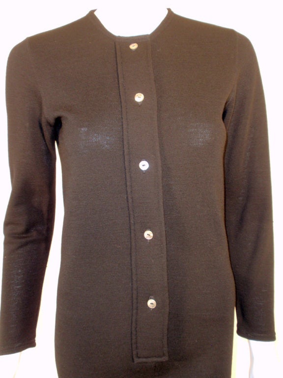 Rudi Gernreich Long Sleeve Black Knit Dress w/ Abalone Buttons For Sale 2