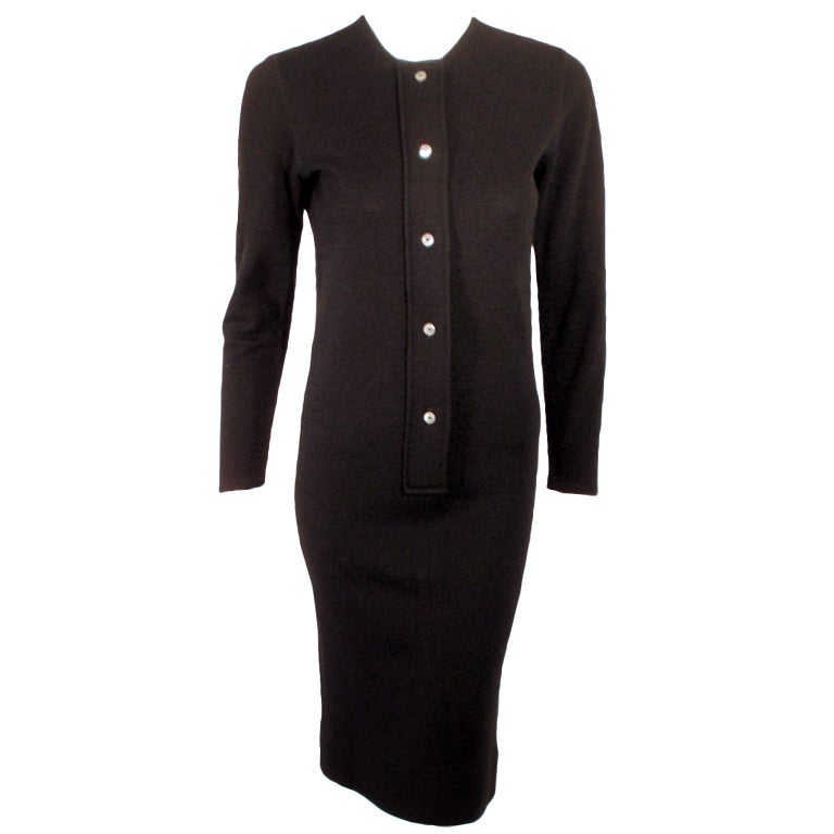 Rudi Gernreich Long Sleeve Black Knit Dress w/ Abalone Buttons