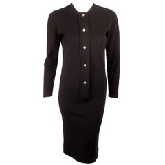 Vintage Rudi Gernreich Long Sleeve Black Knit Dress w/ Abalone Buttons