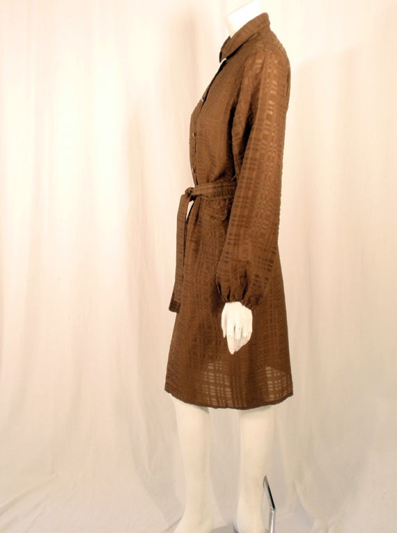 Rudi Gernreich Vintage Brown Silk Dress w/ Belt, Glass Buttons In Excellent Condition For Sale In Los Angeles, CA