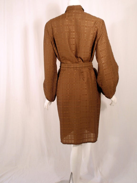 Women's Rudi Gernreich Vintage Brown Silk Dress w/ Belt, Glass Buttons For Sale