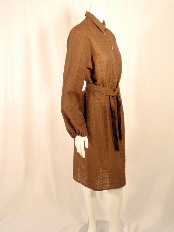 Rudi Gernreich Vintage Brown Silk Dress w/ Belt, Glass Buttons For Sale 1