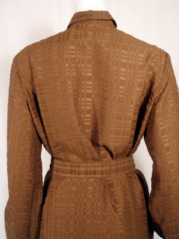 Rudi Gernreich Vintage Brown Silk Dress w/ Belt, Glass Buttons For Sale 3