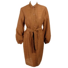 Rudi Gernreich Vintage Brown Silk Dress w/ Belt, Glass Buttons 12