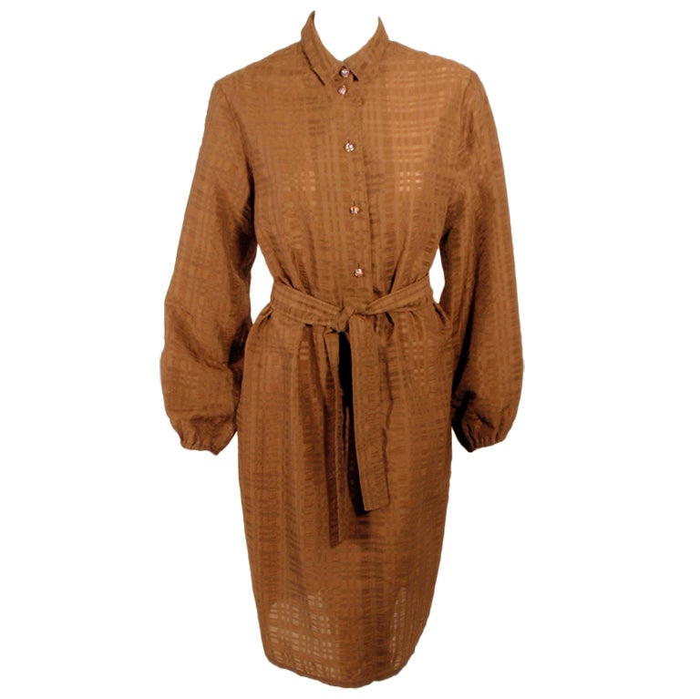 Rudi Gernreich Vintage Brown Silk Dress w/ Belt, Glass Buttons For Sale