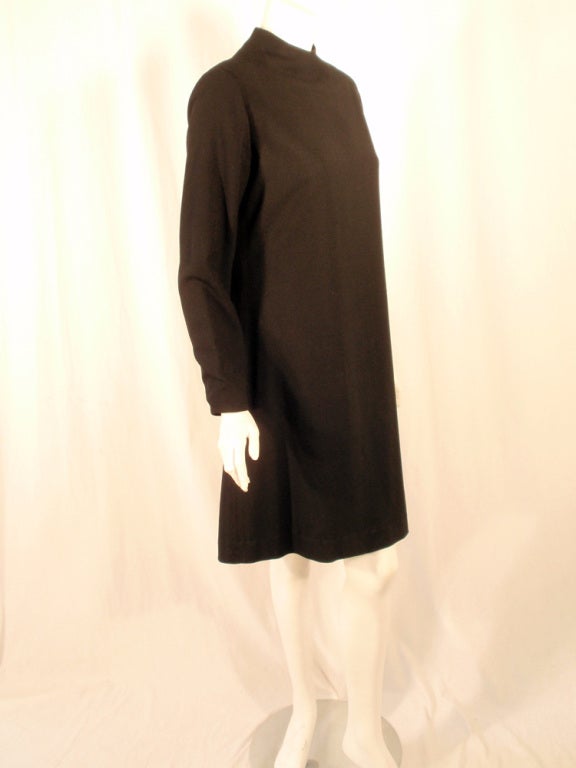 Rudi Gernreich For I.Magnin and Co. Vintage Black Long Sleeve Wool Dress In Excellent Condition For Sale In Los Angeles, CA