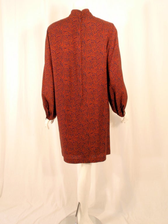 Rudi Gernreich Vintage Paisley Print L/S Sheath Dress For Sale at 1stDibs