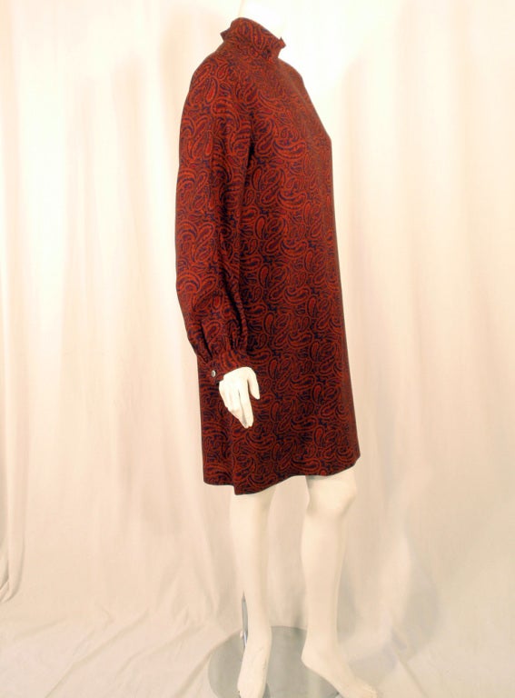 Rudi Gernreich Vintage Paisley Print L/S Sheath Dress For Sale 1