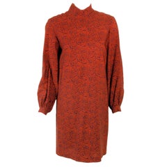 Rudi Gernreich Retro Paisley Print L/S Sheath Dress