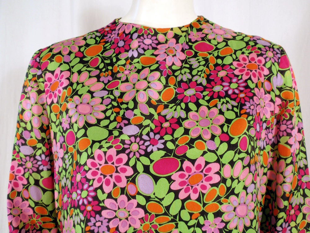 Rudi Gernreich Vintage Floral Print Silk L/S Sheath Dress For Sale at ...