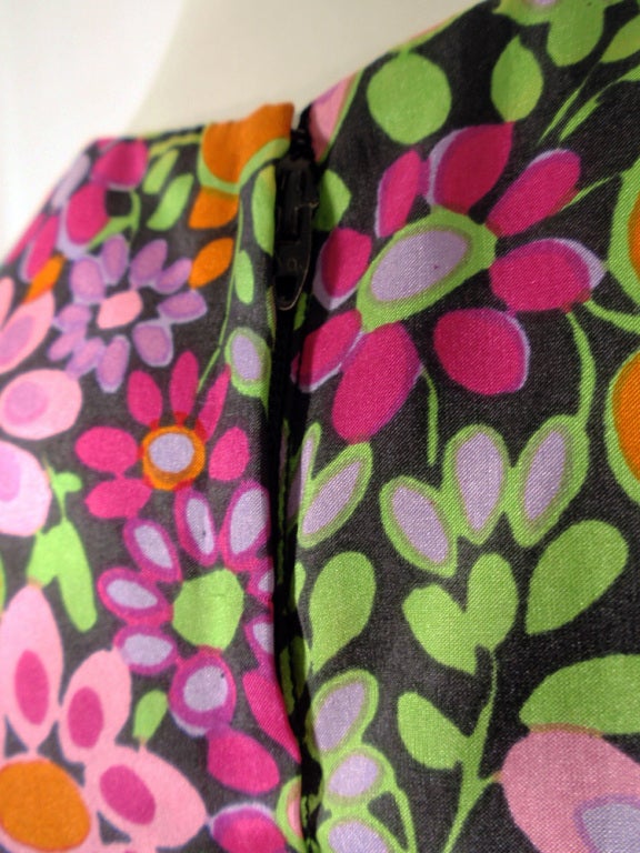 Rudi Gernreich Vintage Floral Print Silk L/S Sheath Dress For Sale 1