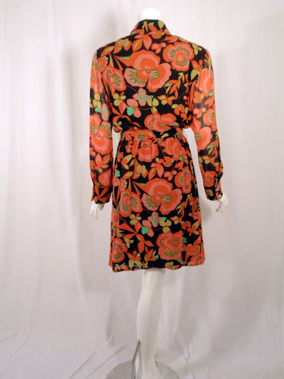 Rudi Gernreich Vintage-Kleid mit Blumendruck in Orange, Rosa und Schwarz Damen im Angebot