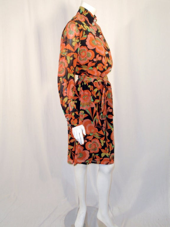 Rudi Gernreich Vintage-Kleid mit Blumendruck in Orange, Rosa und Schwarz im Angebot 1