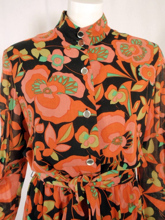 Rudi Gernreich Vintage Orange, Pink, Black Floral Print Dress For Sale 1