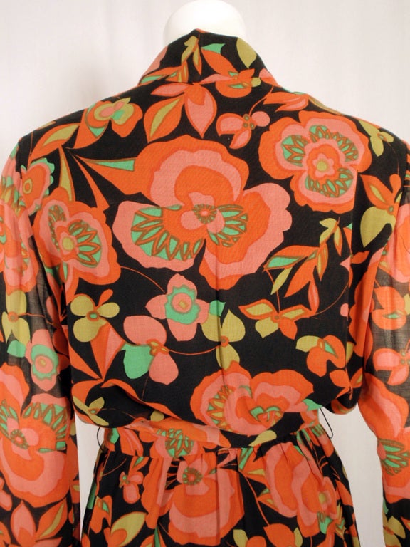 Rudi Gernreich Vintage-Kleid mit Blumendruck in Orange, Rosa und Schwarz im Angebot 3