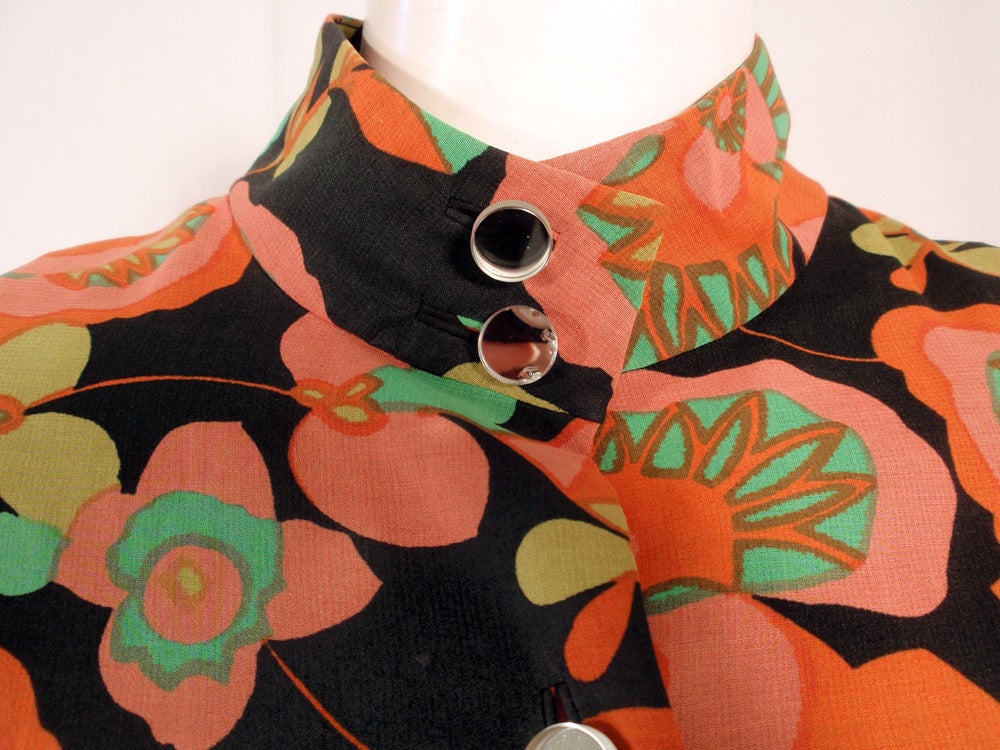 Rudi Gernreich Vintage-Kleid mit Blumendruck in Orange, Rosa und Schwarz im Angebot 4