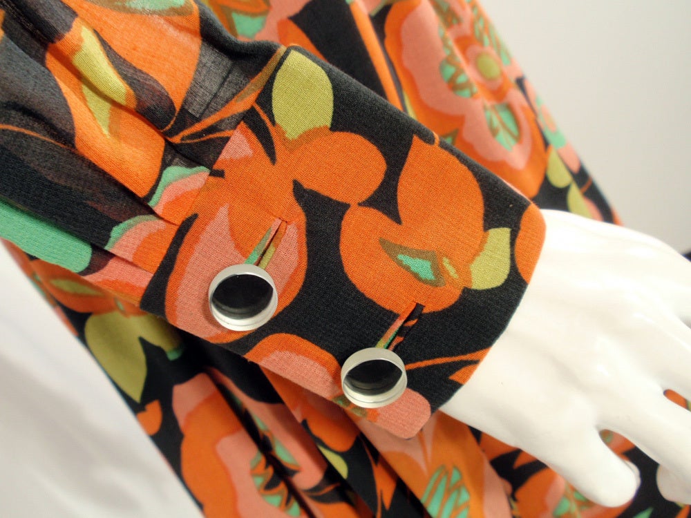 Rudi Gernreich Vintage-Kleid mit Blumendruck in Orange, Rosa und Schwarz im Angebot 5