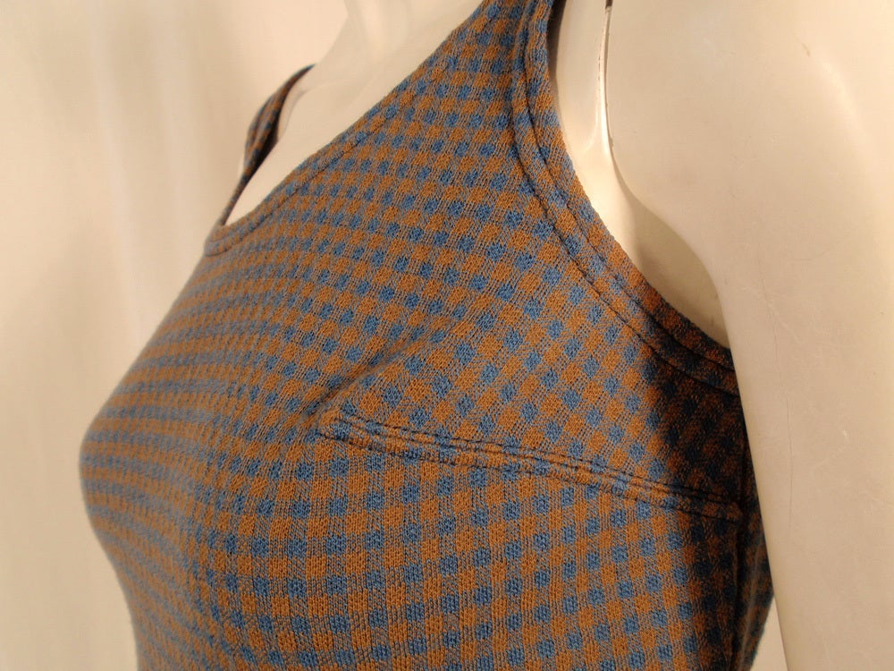 Harmon Knitwear for Rudi Gernreich Vintage Bue & Brown Check Wool Knit Tank Top For Sale 3