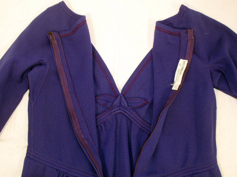 Rudi Gernreich Vintage Purple Knit V-Neck Mini Dress, c. 1960's For Sale 1