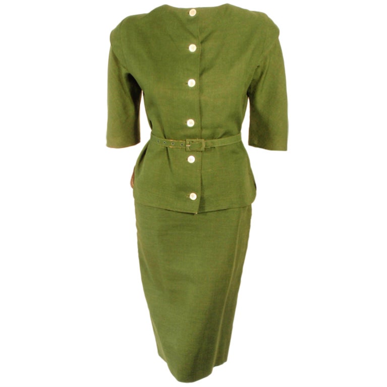 Rudi Gernreich Vintage Green 2 Pc. Skirt Suit w/ 2 Belts