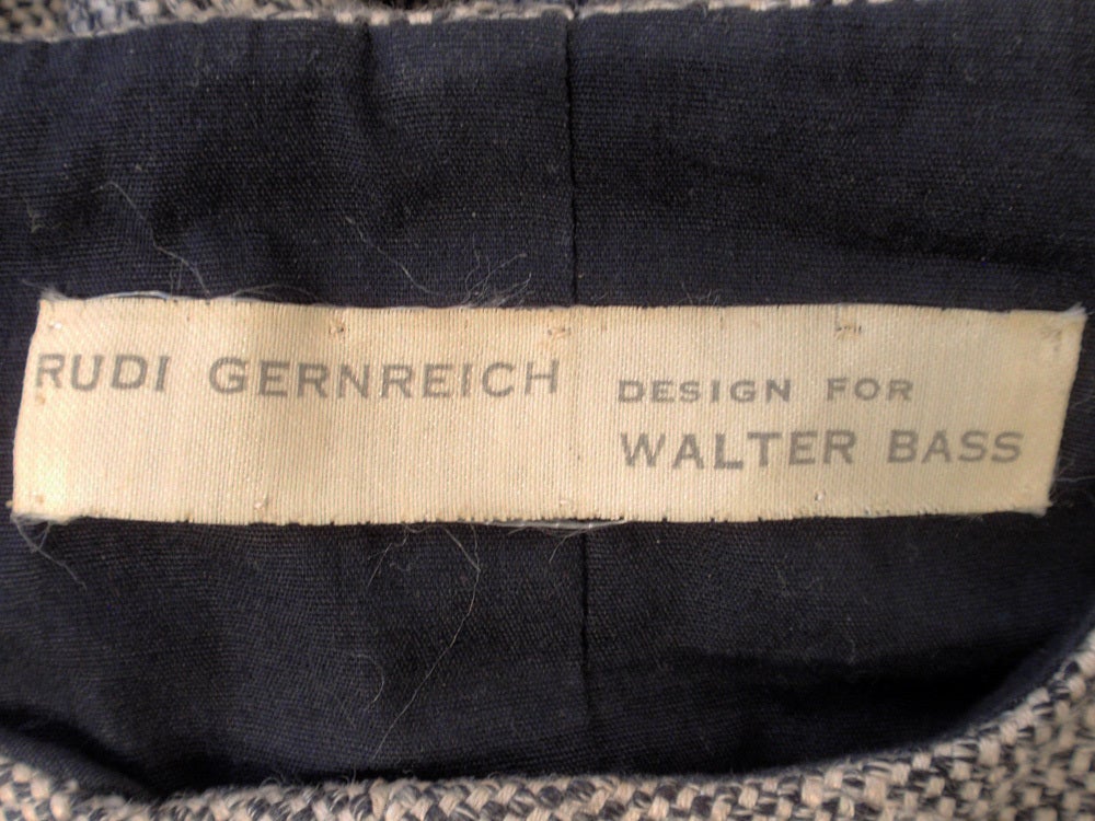 Rudi Gernreich Black & White Tweed Asian Style Dress w/ 2 Belts