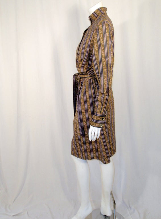 Women's Rudi Gernreich Brown Floral Shirt Dress w/ Mirror Buttons For Sale