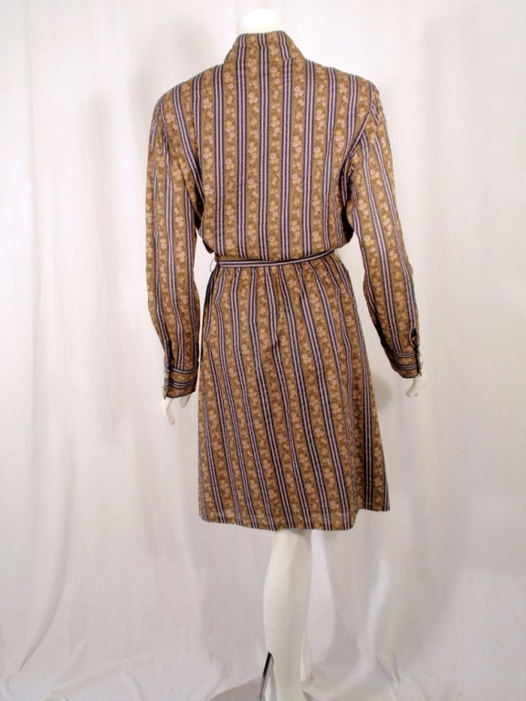 Rudi Gernreich Brown Floral Shirt Dress w/ Mirror Buttons For Sale 1