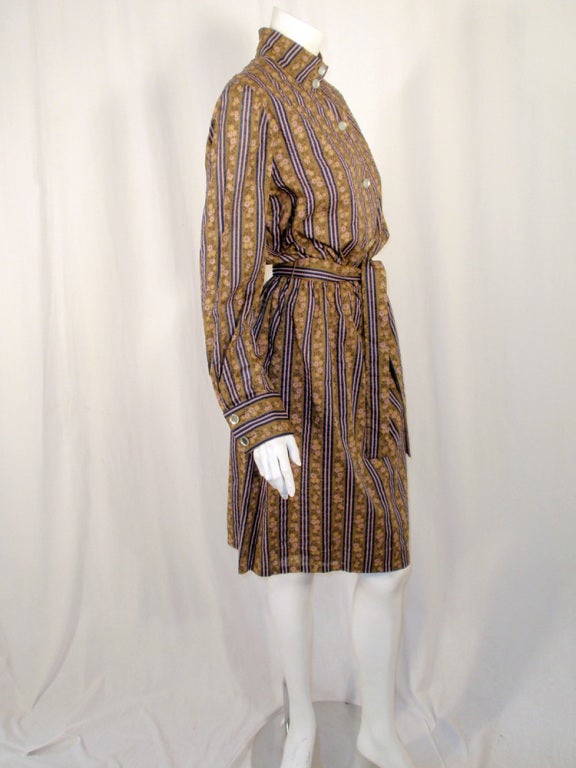 Rudi Gernreich Brown Floral Shirt Dress w/ Mirror Buttons For Sale 2
