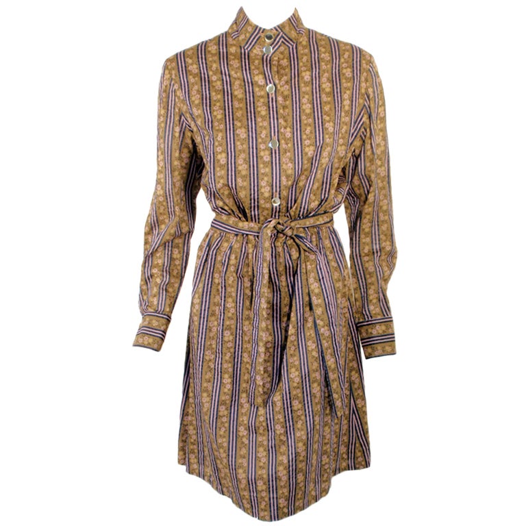 Rudi Gernreich Brown Floral Shirt Dress w/ Mirror Buttons For Sale