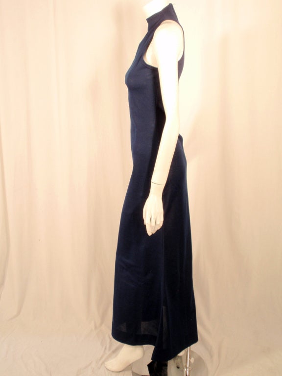 Rudi Gernreich Navy Knit Sleeveless Long Dress w/ High Neck In Excellent Condition In Los Angeles, CA