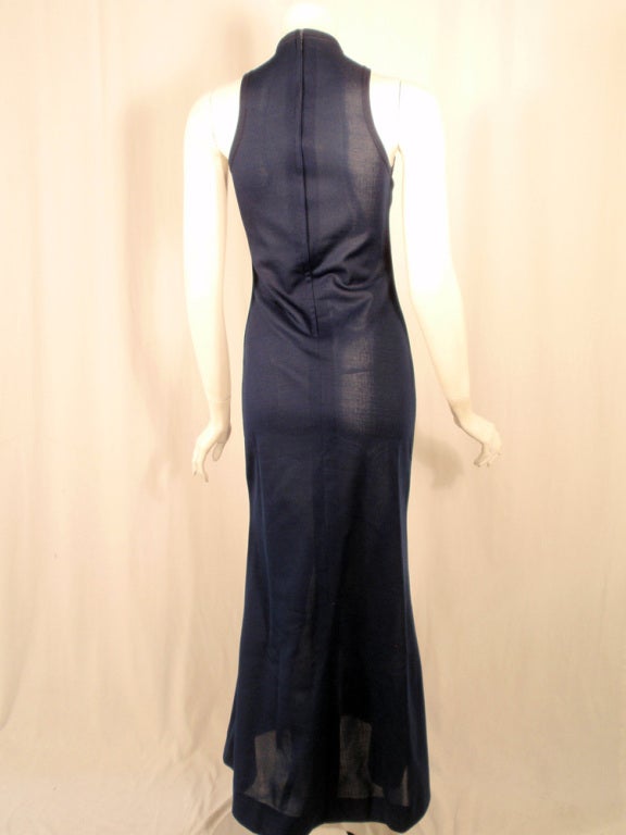 Women's Rudi Gernreich Navy Knit Sleeveless Long Dress w/ High Neck