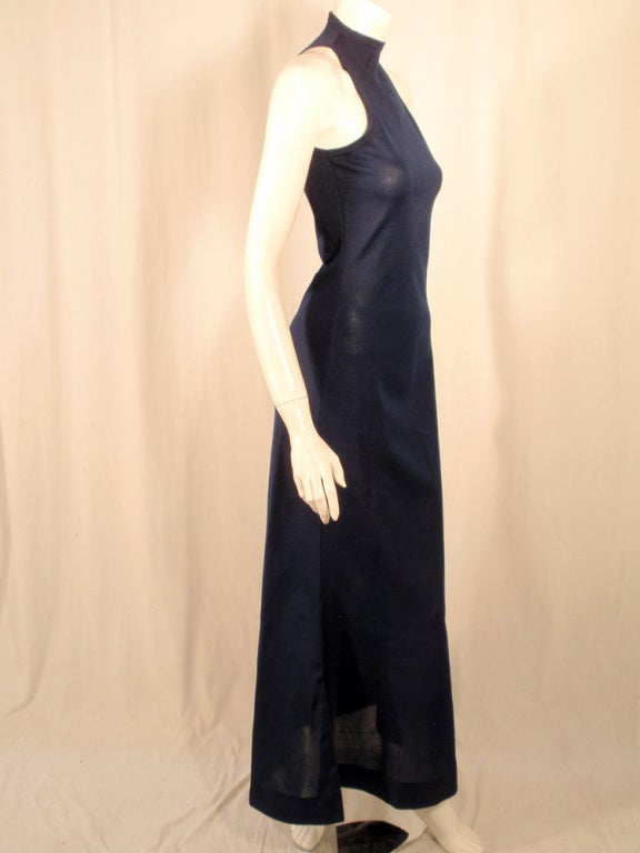Rudi Gernreich Navy Knit Sleeveless Long Dress w/ High Neck 1
