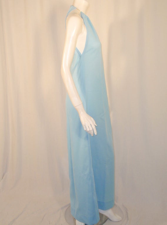 Rudi Gernreich Light Blue Knit Halter Dress w/ Metal Neck Ring In Excellent Condition For Sale In Los Angeles, CA