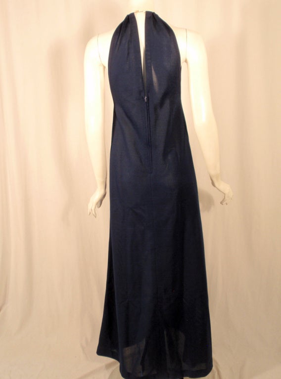 Rudi Gernreich Marineblaues Strick-Halterkleid mit Metallhalsbandring im Zustand „Hervorragend“ im Angebot in Los Angeles, CA