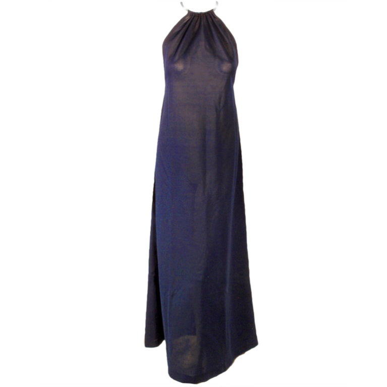 Rudi Gernreich Navy Knit Halter Dress w/ Metal Neck Ring For Sale