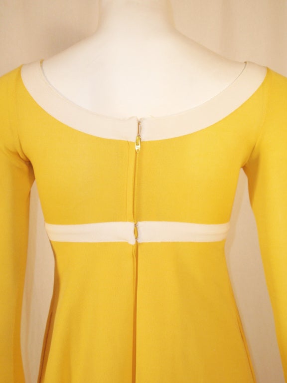 Women's Rudi Gernreich Yellow Empire Waist Gown w/ White Criss Cross For Sale