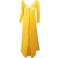 Rudi Gernreich Yellow Empire Waist Gown w/ White Criss Cross
