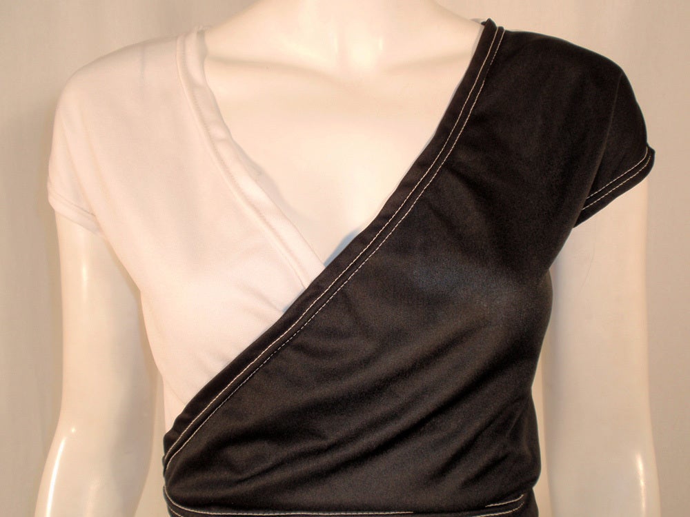 Rudi Gernreich for Harmon Knitwear Black & White Short Sleeve Knit Wrap Top For Sale 2
