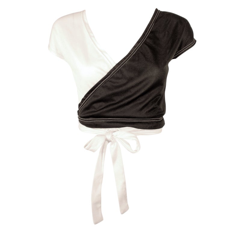 Rudi Gernreich for Harmon Knitwear Black & White Short Sleeve Knit Wrap Top For Sale
