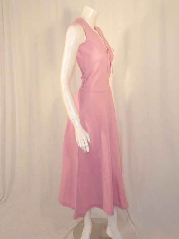 Women's Rudi Gernreich Sleeveless Pink Knit Dress w/ Deep V Neck & Tie For Sale