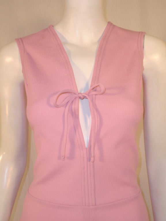 Rudi Gernreich Sleeveless Pink Knit Dress w/ Deep V Neck & Tie For Sale 1