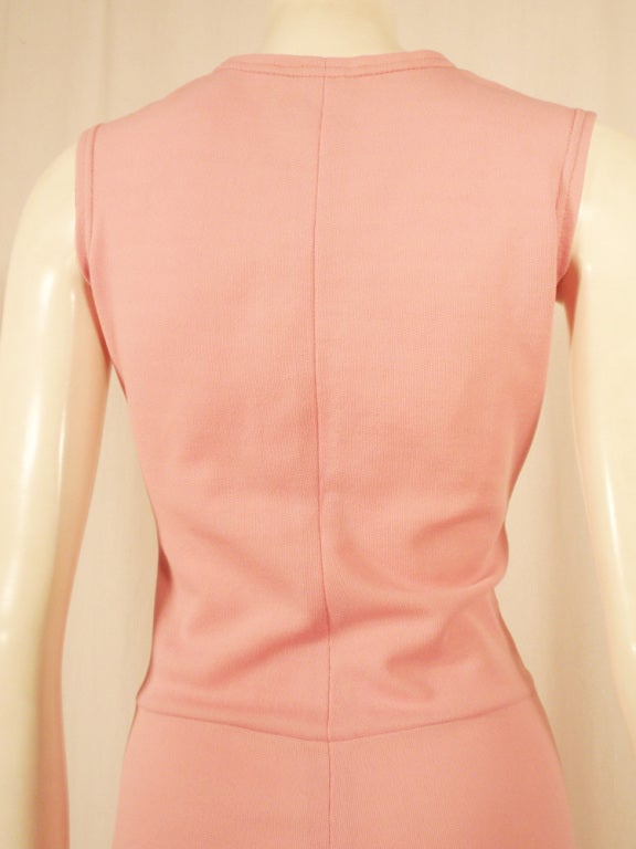 Rudi Gernreich Sleeveless Pink Knit Dress w/ Deep V Neck & Tie For Sale 2