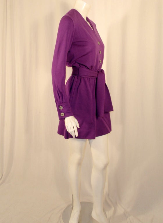 Rudi Gernreich Purple Knit Mini Coat Dress w/ Button Front & Belt In Excellent Condition For Sale In Los Angeles, CA