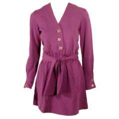 Rudi Gernreich Purple Knit Mini Coat Dress w/ Button Front & Belt 10